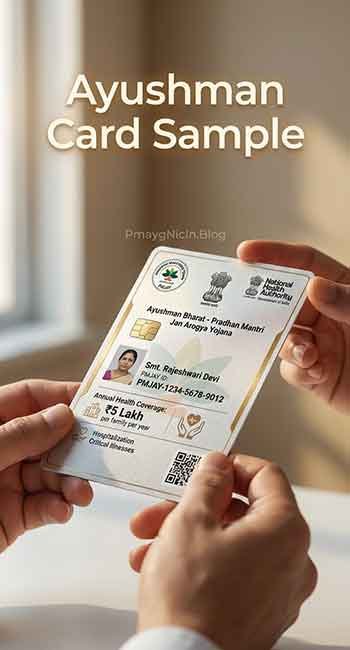 Sample Ayushman Bharat PMJAY health card showing coverage details