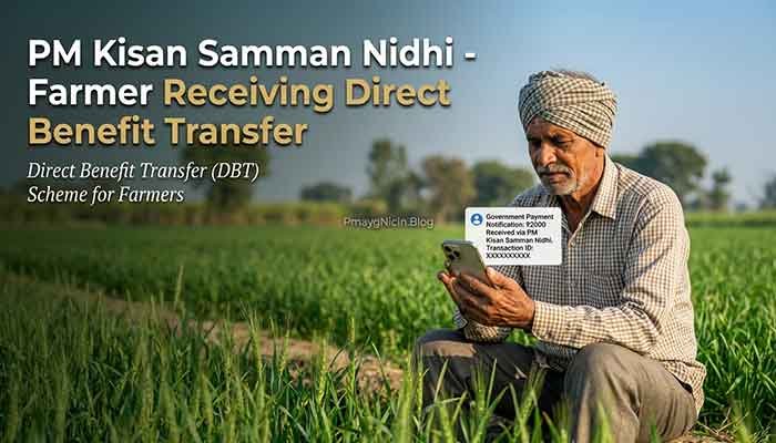 Farmer checking PM Kisan payment status on mobile