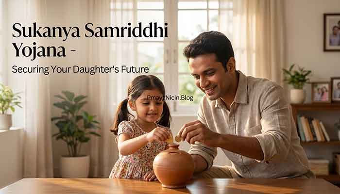 Father and daughter saving money under Sukanya Samriddhi Yojana