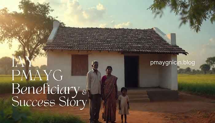 PMAYG beneficiary family in front of new rural home